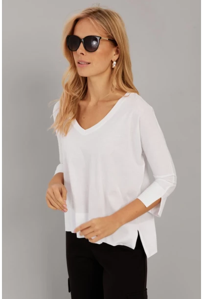 Kadın Beyaz V Yaka T-Shirt LPP1267