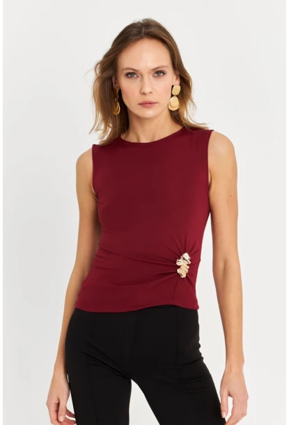 Kadın Bordo Aksesuarlı Büzgülü Bluz MOD2381