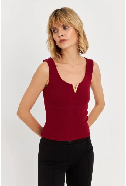 Kadın Bordo Aksesuarlı Kaşkorse Bluz RLO116