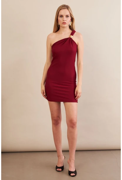 Kadın Bordo Aksesuarlı Mini Elbise FRY2315