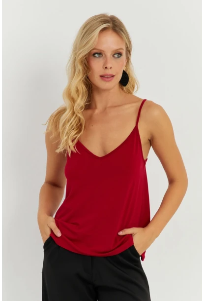 Kadın Bordo Askılı Bluz AYD269