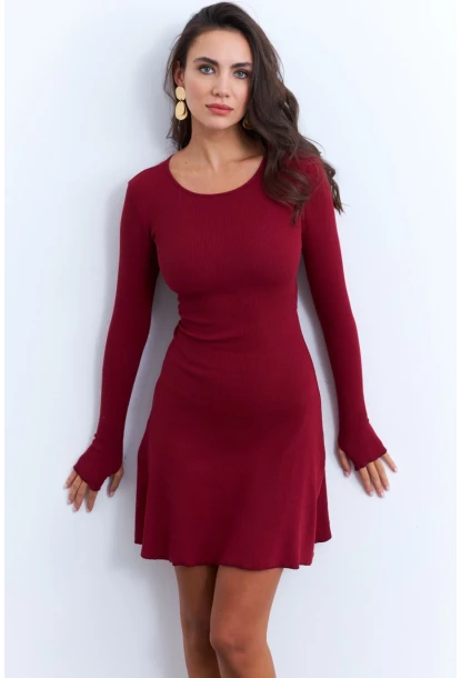 Kadın Bordo Bağlamalı Kaşkorse Mini Elbise FRY2175