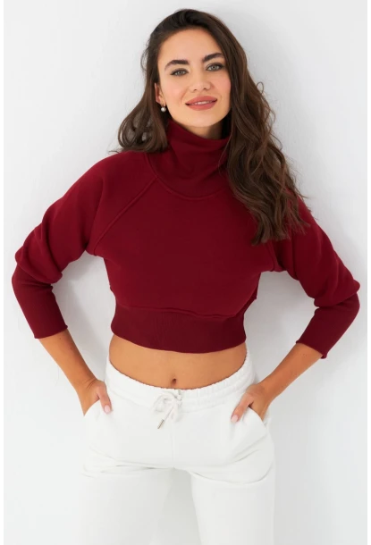 Kadın Bordo Balıkçı Crop Sweatshirt DY1469