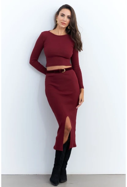 Kadın Bordo Basic Kaşkorse Alt- Üst Takım XL2042