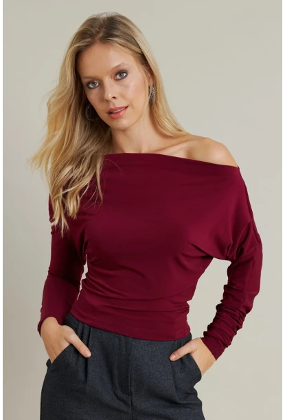 Kadın Bordo Degaje Yaka Bluz DMR382-1