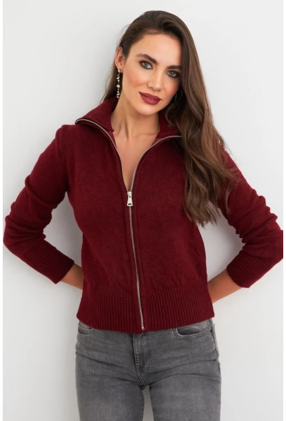 Kadın Bordo Devrik Yaka Hırka TEM102