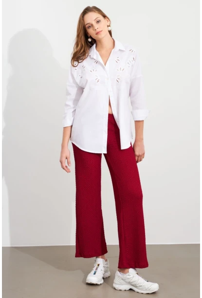 Kadın Bordo Gofre Pantolon ZH326