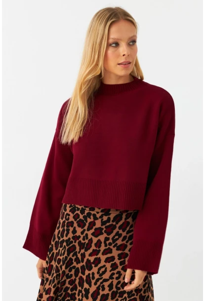 Kadın Bordo Kısa Kazak YİL559