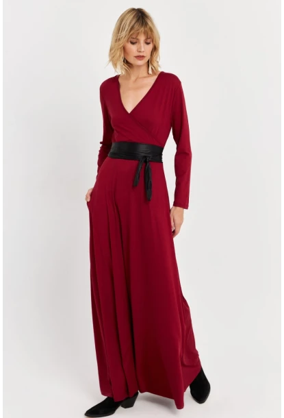 Kadın Bordo Kruvaze Maxi Elbise VTN3