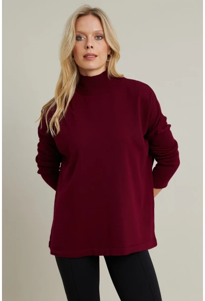 Kadın Bordo Salaş Triko Bluz YV289