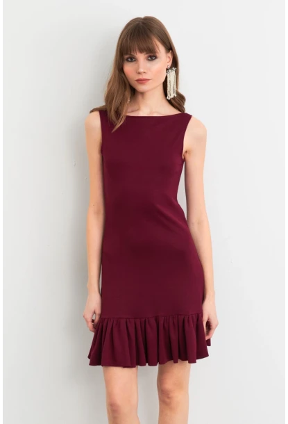 Kadın Bordo Sırtı Açık Mini Elbise HOR0050