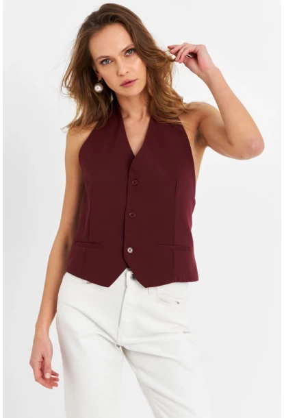 Kadın Bordo Sırtı Açık Yelek CAR1143