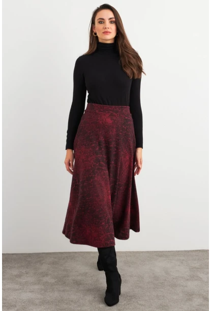 Kadın Bordo-Siyah Desenli Çan Etek MLON3007