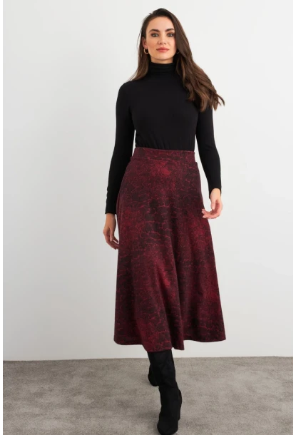 Kadın Bordo-Siyah Desenli Çan Etek MLON3007