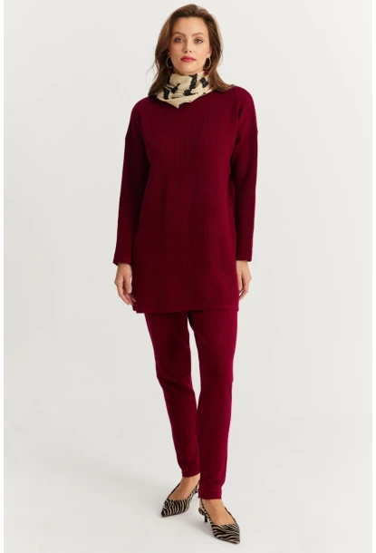 Kadın Bordo Triko Alt Üst Takım NUV9