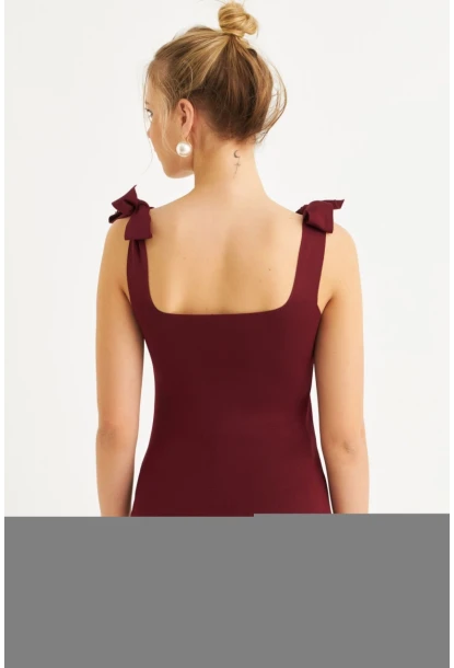 Kadın Bordo Triko Bluz YV236