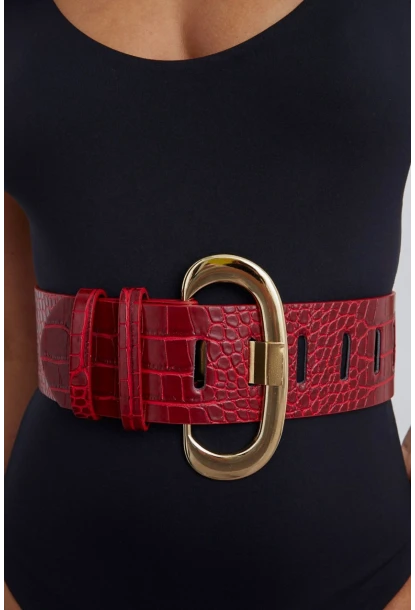 Kadın Bordo Yılan Desenli Kemer BE523