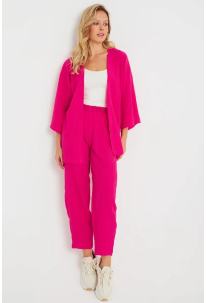 Kadın Bürümcük Kimono Takım Fuşya Q983