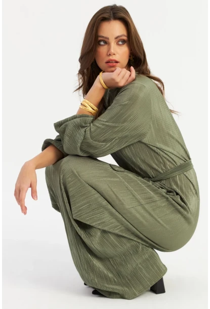 Kadın Çağla Yeşili Pilise Maxi Elbise MGÇ192