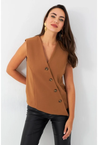 Kadın Camel Astarlı Asimetrik Yelek RAD50102