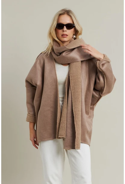 Kadın Camel Atkılı İçi Peluş Premium Ceket SE5