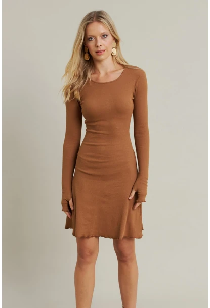 Kadın Camel Bağlamalı Kaşkorse Mini Elbise FRY2175