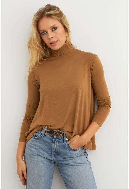 Kadın Camel Basic Balıkçı Yaka Bluz MKAZ501