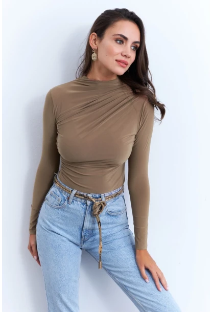 Kadın Camel Büzgülü Bluz LPP1279