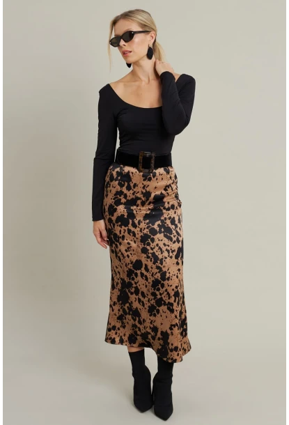 Kadın Camel Desenli Saten Etek MCAR1060