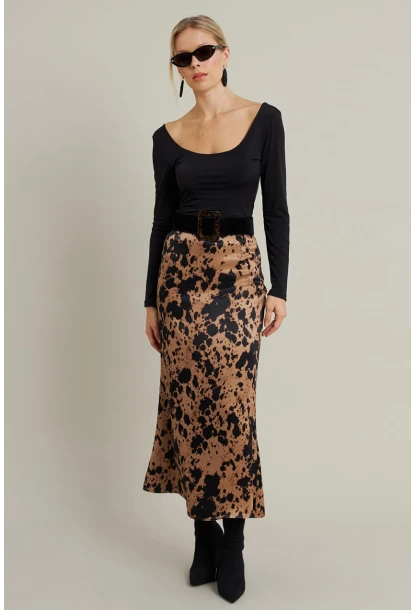Kadın Camel Desenli Saten Etek MCAR1060