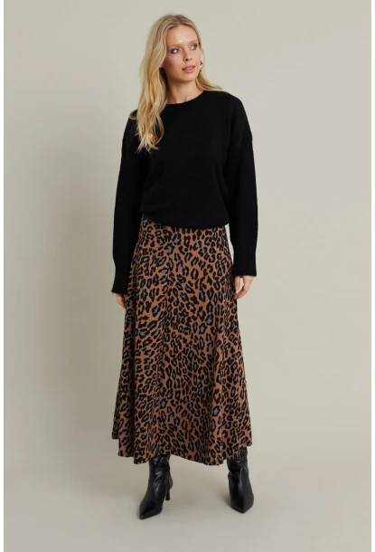 Kadın Camel-İndigo Desenli Çan Etek MLON3007