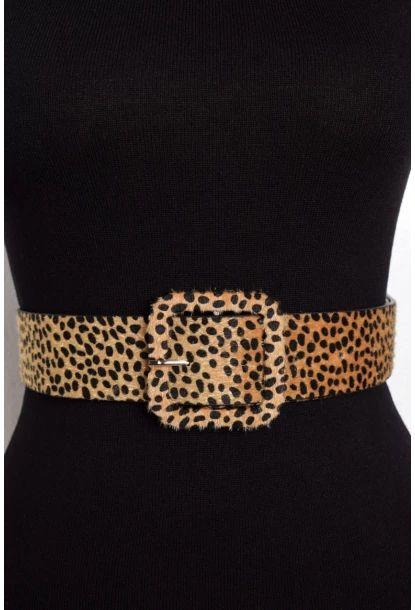 Kadın Camel Leopar Desenli Süet Kemer BE205