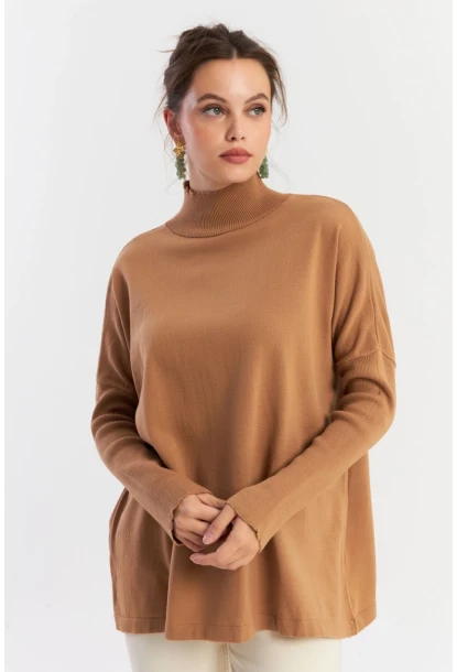 Kadın Camel Salaş Triko Bluz YV289