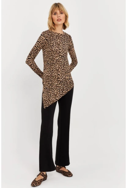 Kadın Camel-Siyah Asimetrik Leopar Tunik MLPP1186-1