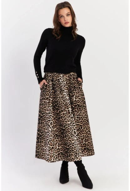 Kadın Camel-Siyah Leopar Çan Etek ELA3951
