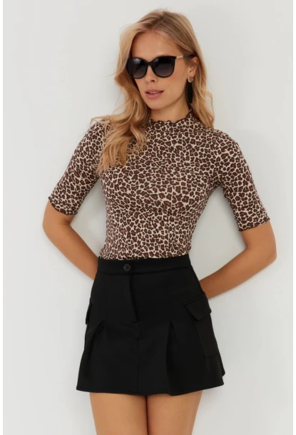 Kadın Camel-Siyah Leopar Desenli Bluz LPP1264