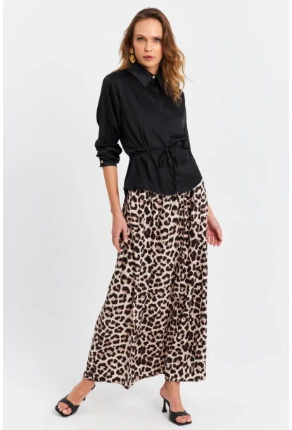 Kadın Camel-Siyah Saten Etek MCAR1105