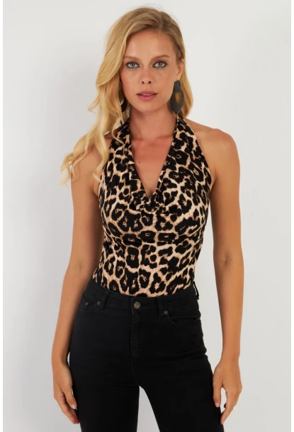 Kadın Camel-Siyah Sırtı Açık Çıtçıtlı Body LPP1295