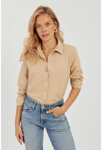 Kadın Camel Taş Detaylı Gömlek ZER402