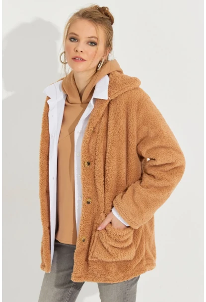 Kadın Camel Teddy Ceket Q980