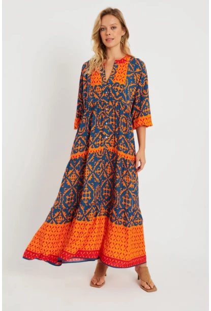 Kadın Desenli Salaş Maxi Elbise Multi Q981