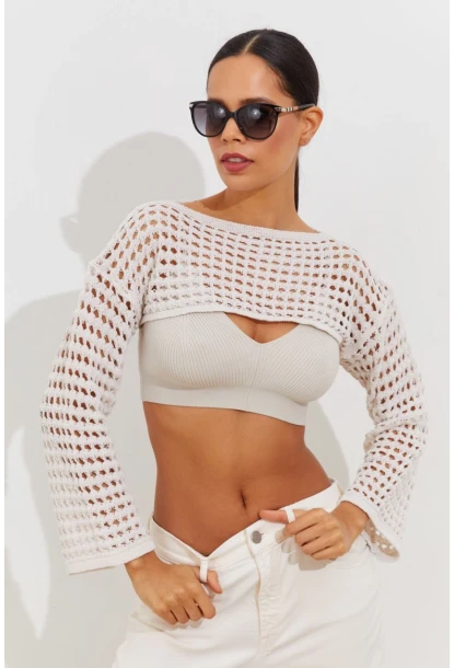 Kadın Ekru Ajurlu Bolero YV115