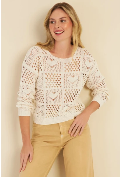 Kadın Ekru Ajurlu Triko Bluz  MZU601