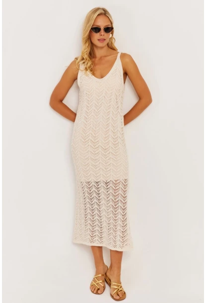 Kadın Ekru Askılı Astarlı Elbise YZ629