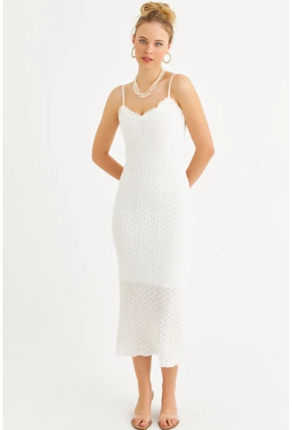 Kadın Ekru Astarlı Dantel Maxi Elbise YEL221662