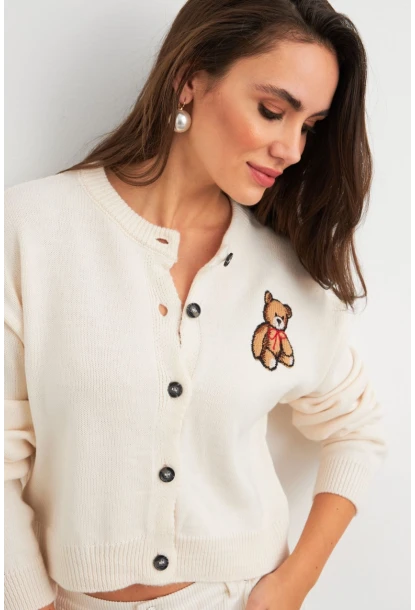 Kadın Ekru Ayıcıklı Hırka TEM99