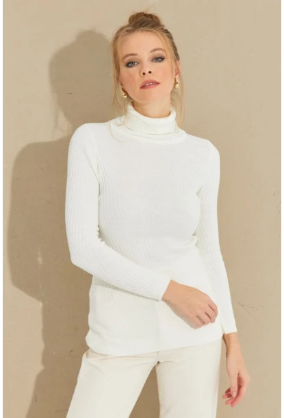 Kadın Ekru Balıkçı Yaka Triko Bluz MSS128