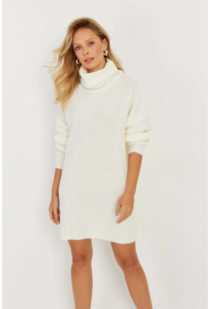 Kadın Ekru Balıkçı Yaka Triko Tunik KZ2504