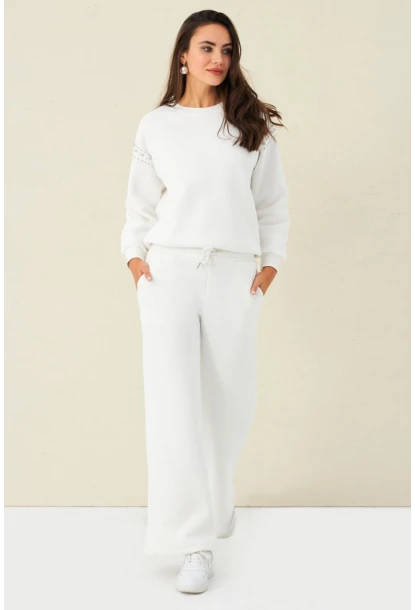 Kadın Ekru Beli Lastikli Palazzo Eşofman Altı ZM30