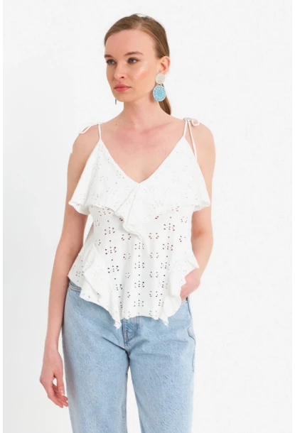Kadın Ekru Brode Bluz SE14